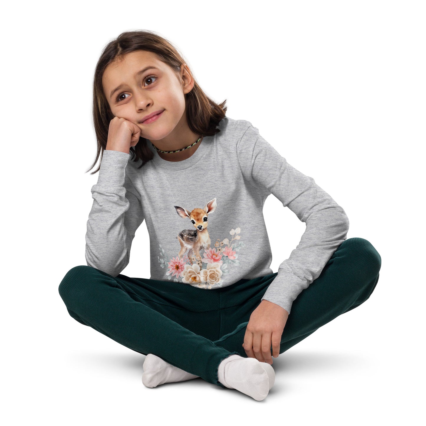 Baby Deer in Flowers Youth long sleeve tee