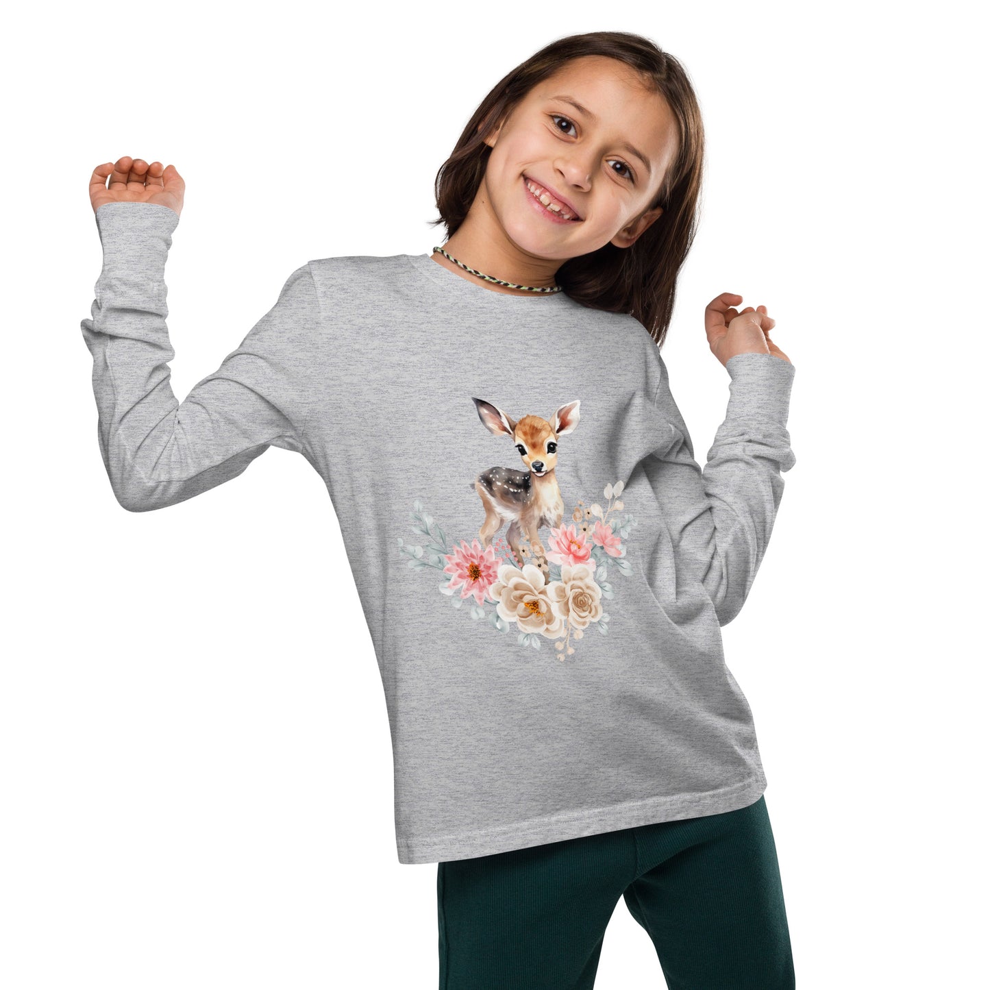 Baby Deer in Flowers Youth long sleeve tee