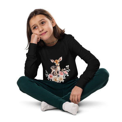 Baby Deer in Flowers Youth long sleeve tee