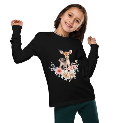 Baby Deer in Flowers Youth long sleeve tee