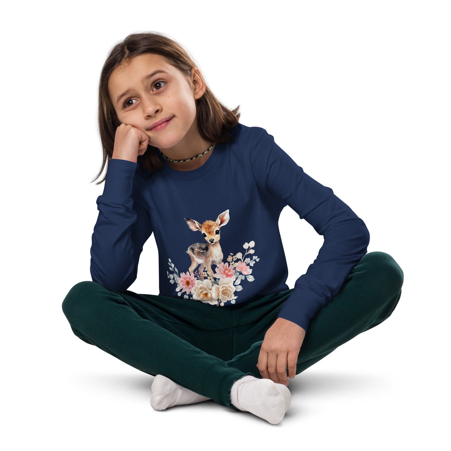 Baby Deer in Flowers Youth long sleeve tee