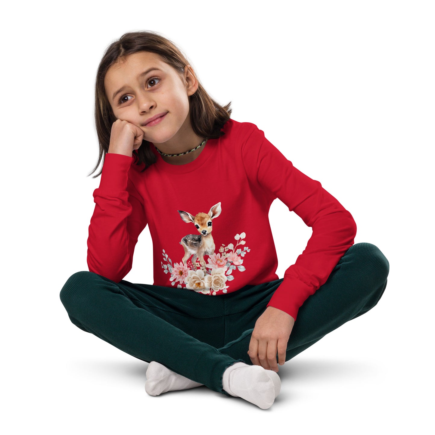 Baby Deer in Flowers Youth long sleeve tee