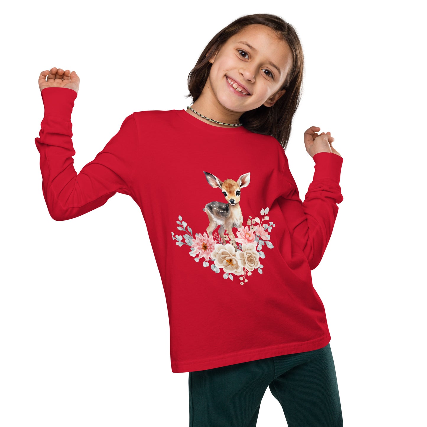 Baby Deer in Flowers Youth long sleeve tee