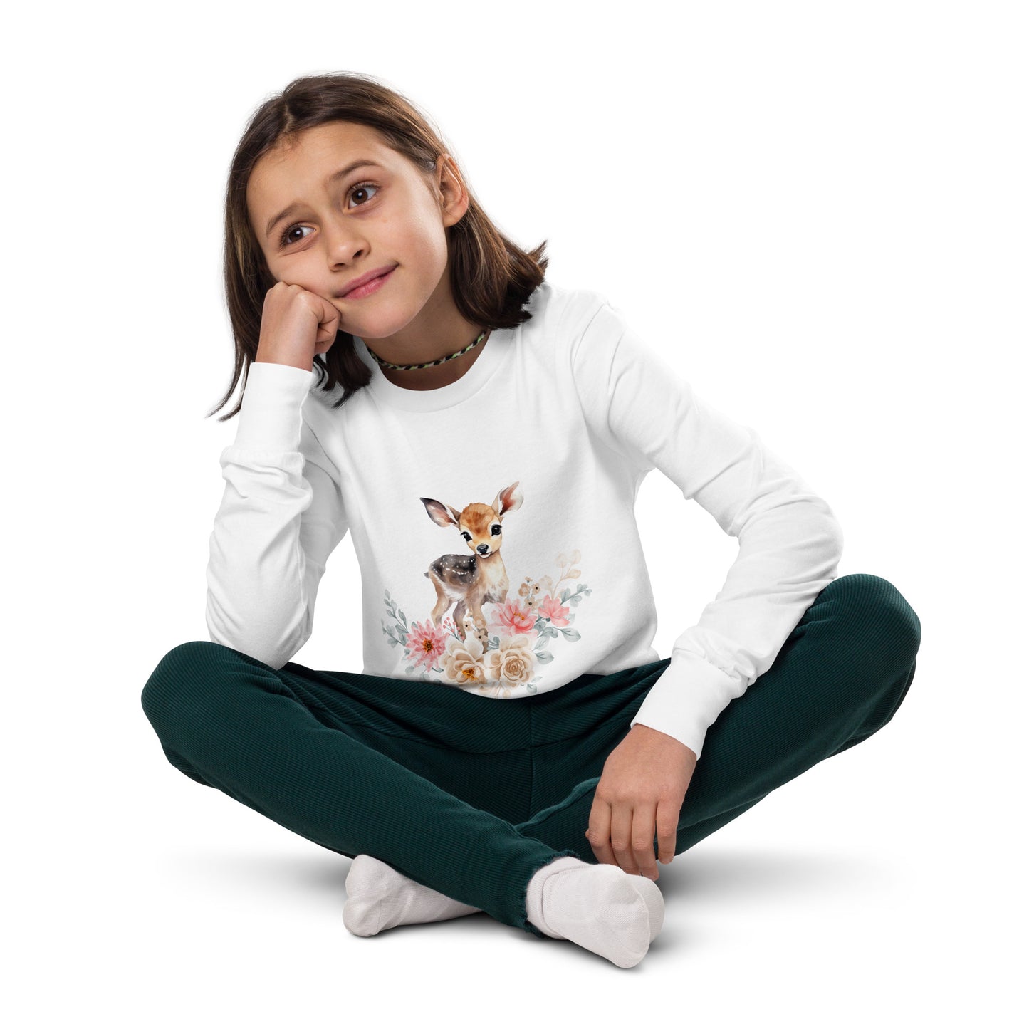 Baby Deer in Flowers Youth long sleeve tee