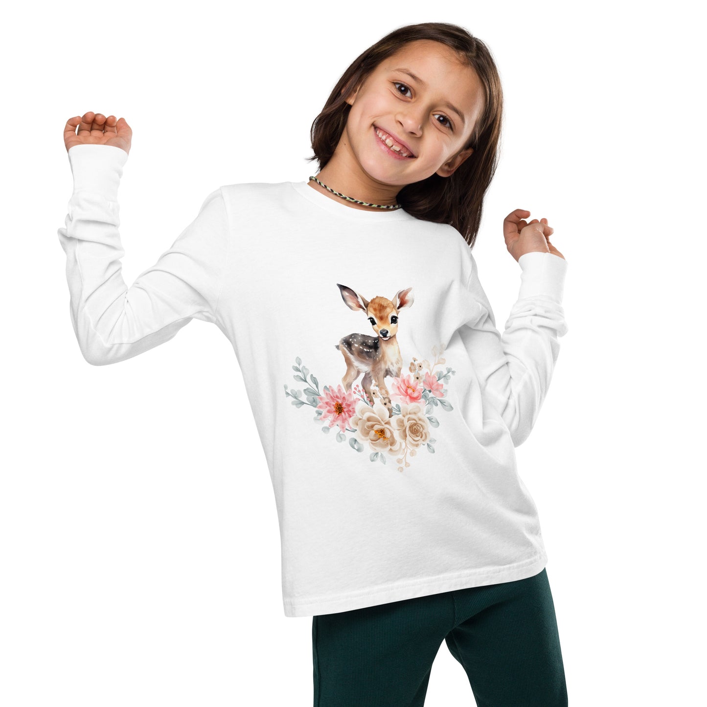 Baby Deer in Flowers Youth long sleeve tee